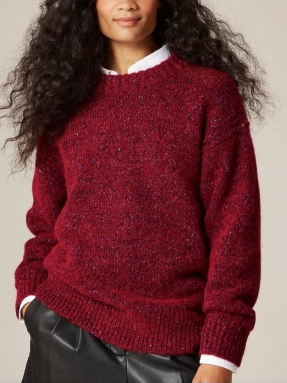 J Crew Relaxed Crewneck Pullover Chunky Knit Alpaca Wool Sweater Red 2025-Small
